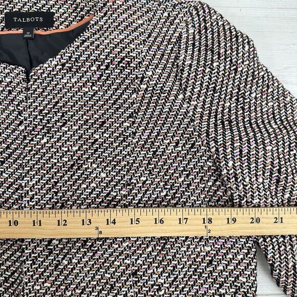 Talbots Tweed Blazer Lady Jacket Women 12 Black Pink Long Sleeves Round Neck - Picture 9 of 12